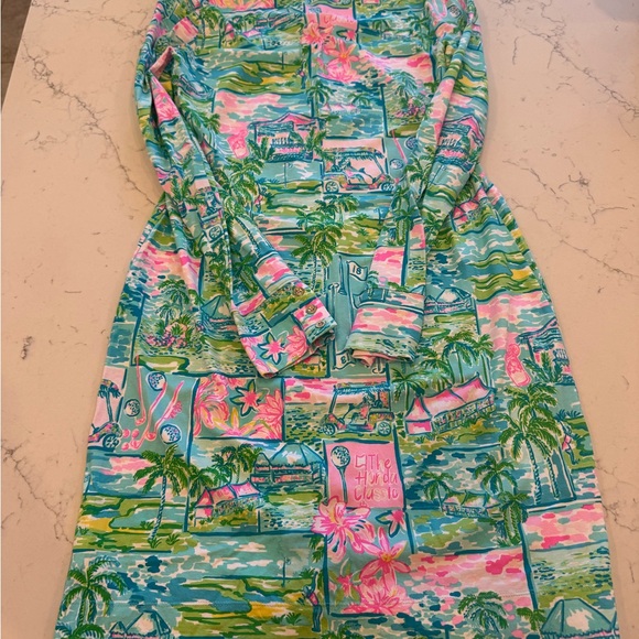 Lilly Pulitzer Tropical Green and Pink Long Sleeve Dress - Picture 2 of 6